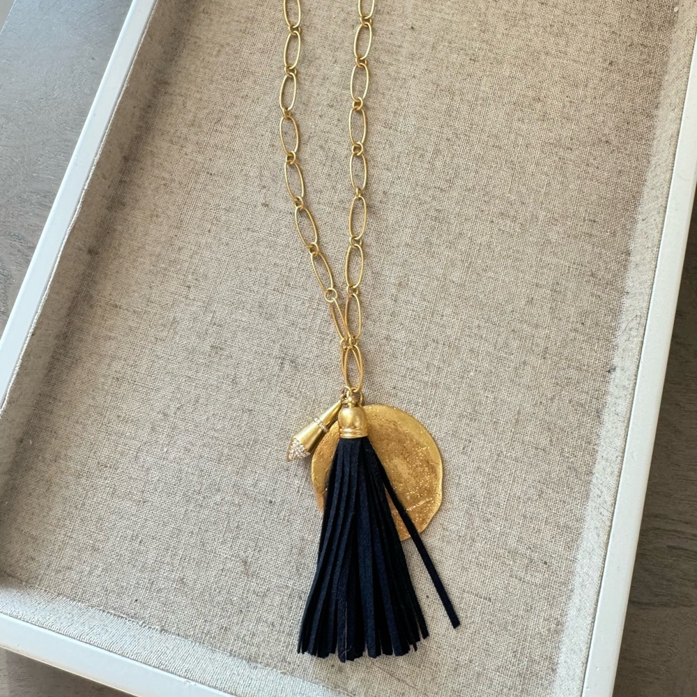 Suede Tassel Gold Paperclip Necklace